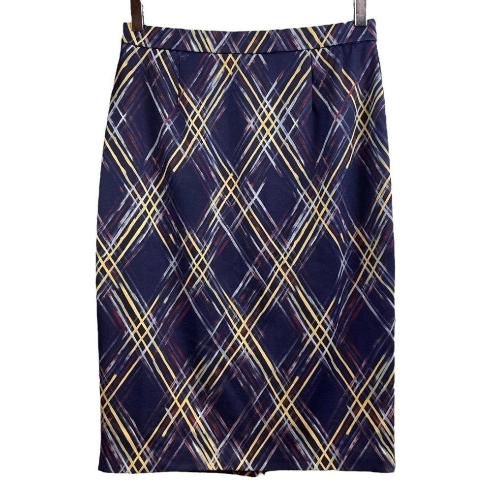 Hal Rubenstein Crosshatch Print Stretch Pencil Skirt Career Purple Yellow Size 8